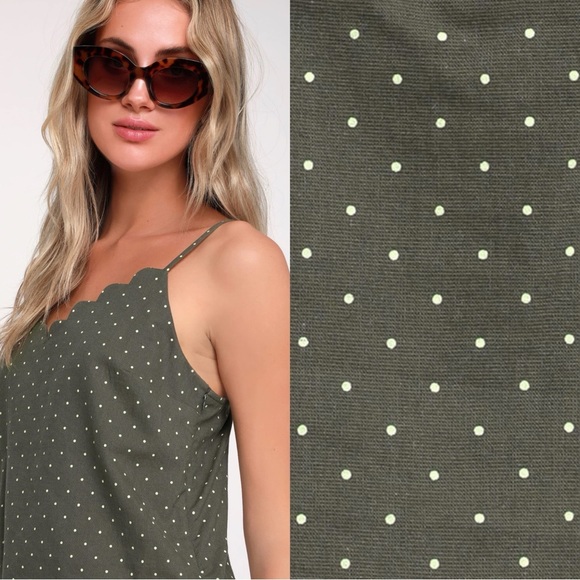 LULUS The Sweetest Olive Green Polka Dot Crop Top Size Large - Picture 2 of 10